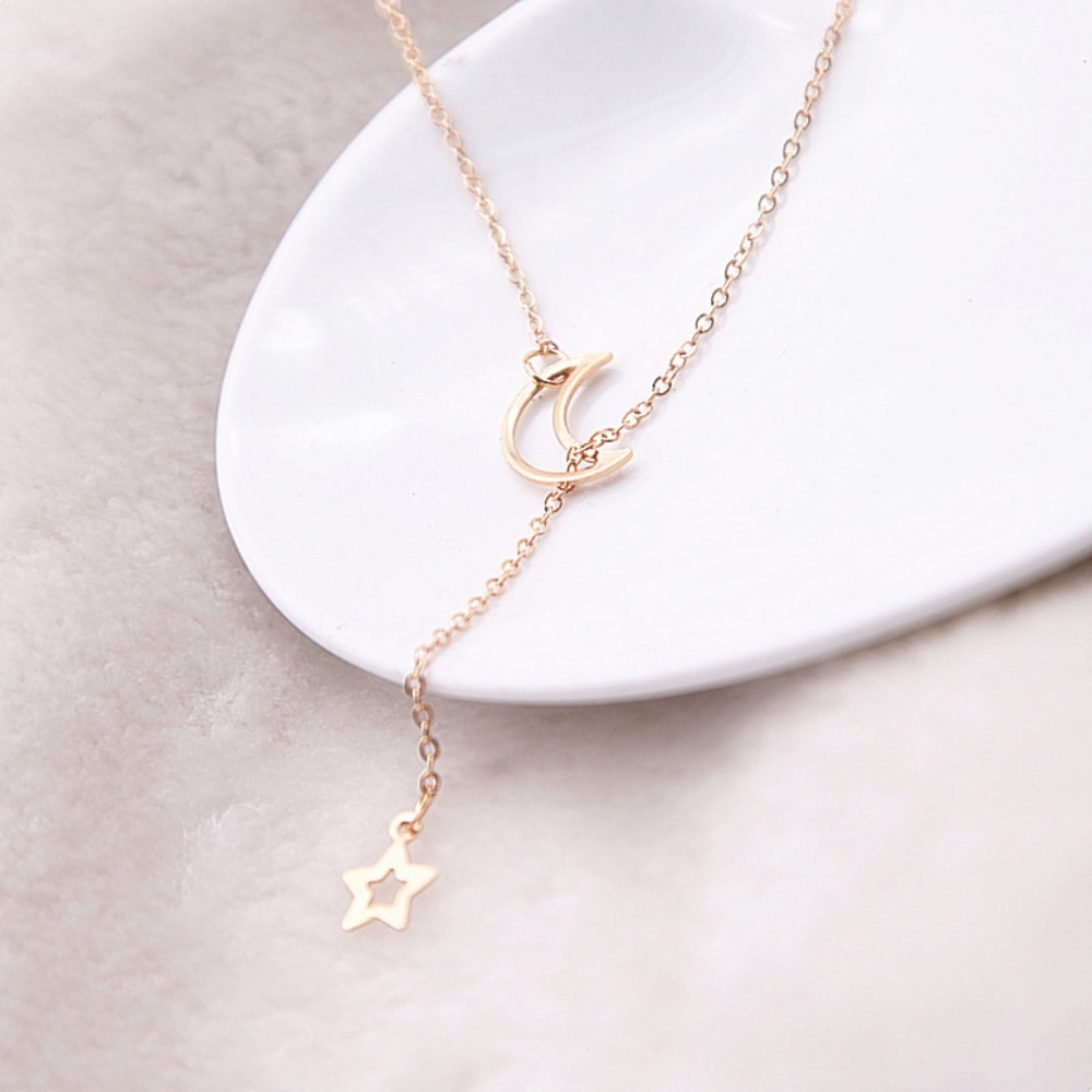 GOLD_  Moon Choker Drop Necklace - Picture 3 of 4
